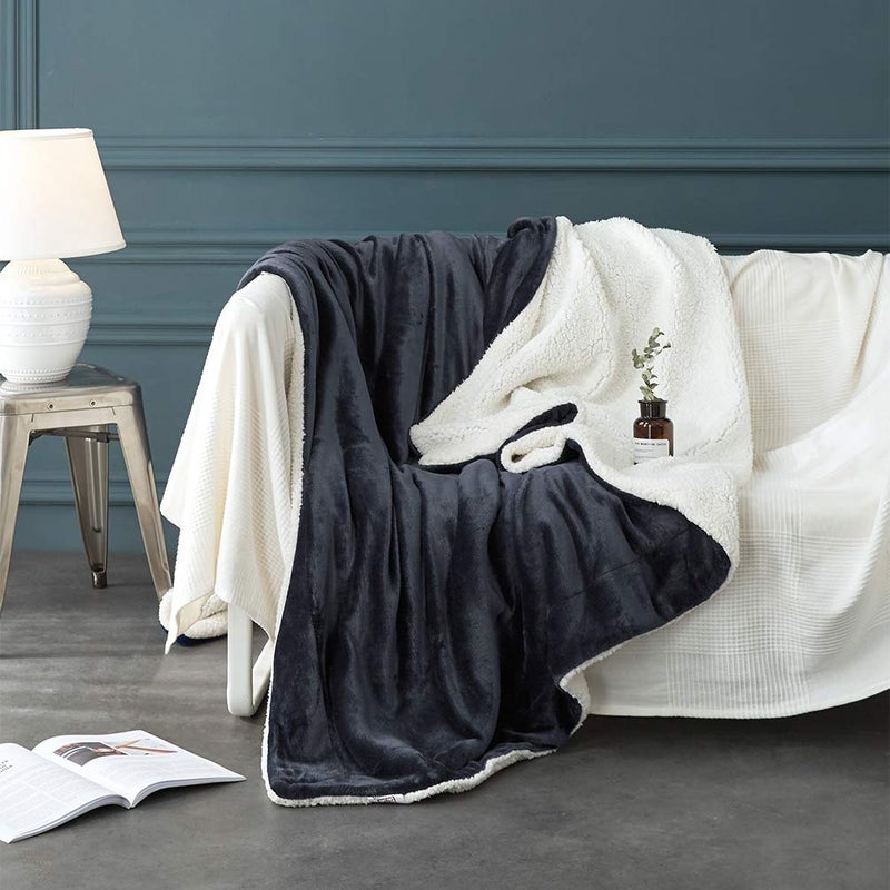 LBRO2M Sherpa Fleece Bed Blanket Queen Size Super Soft Fuzzy Plush Warm Cozy Fluffy Microfiber Couch Throw Velvet Double Reversible Luxurious Blankets,Dark Grey - Image 3